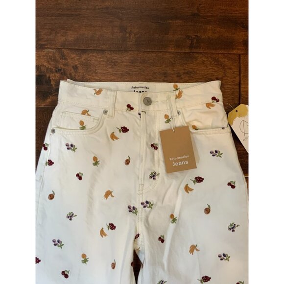 Reformation Vintage White Cynthia Fruitloops High Rise Straight Jeans, Sz 24 NWT - Picture 3 of 7